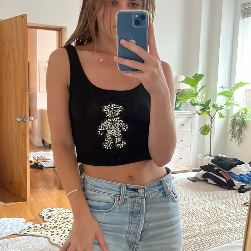 EMMA AND SAM ribbed tank with rhinestone bear